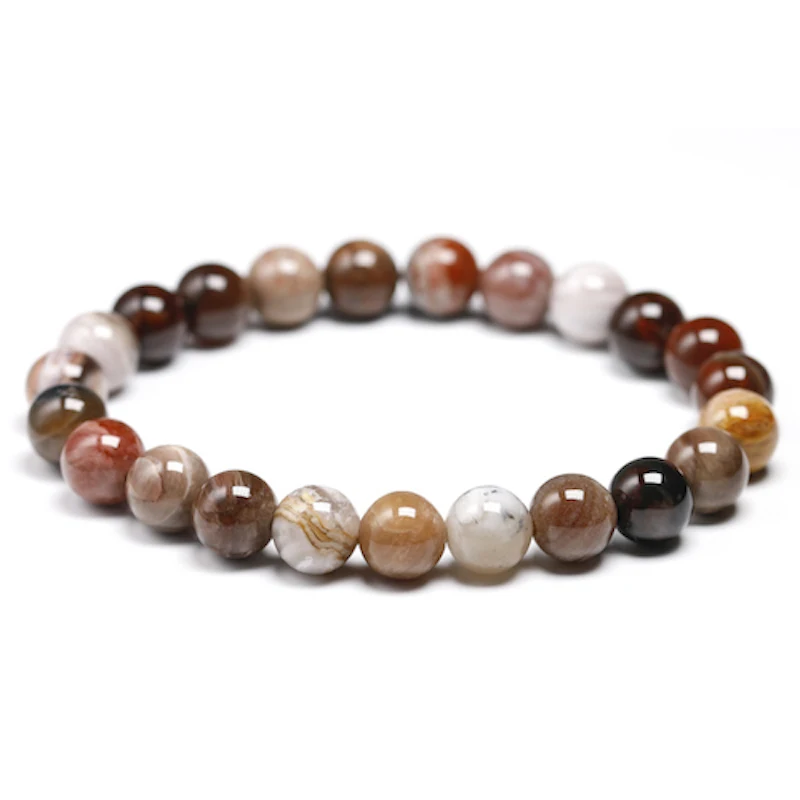 Natural Petrified Wood FossilStone Beads Bracelet Men Women Round Healing  Gemstone Handmade Unisex Agate Jewelry