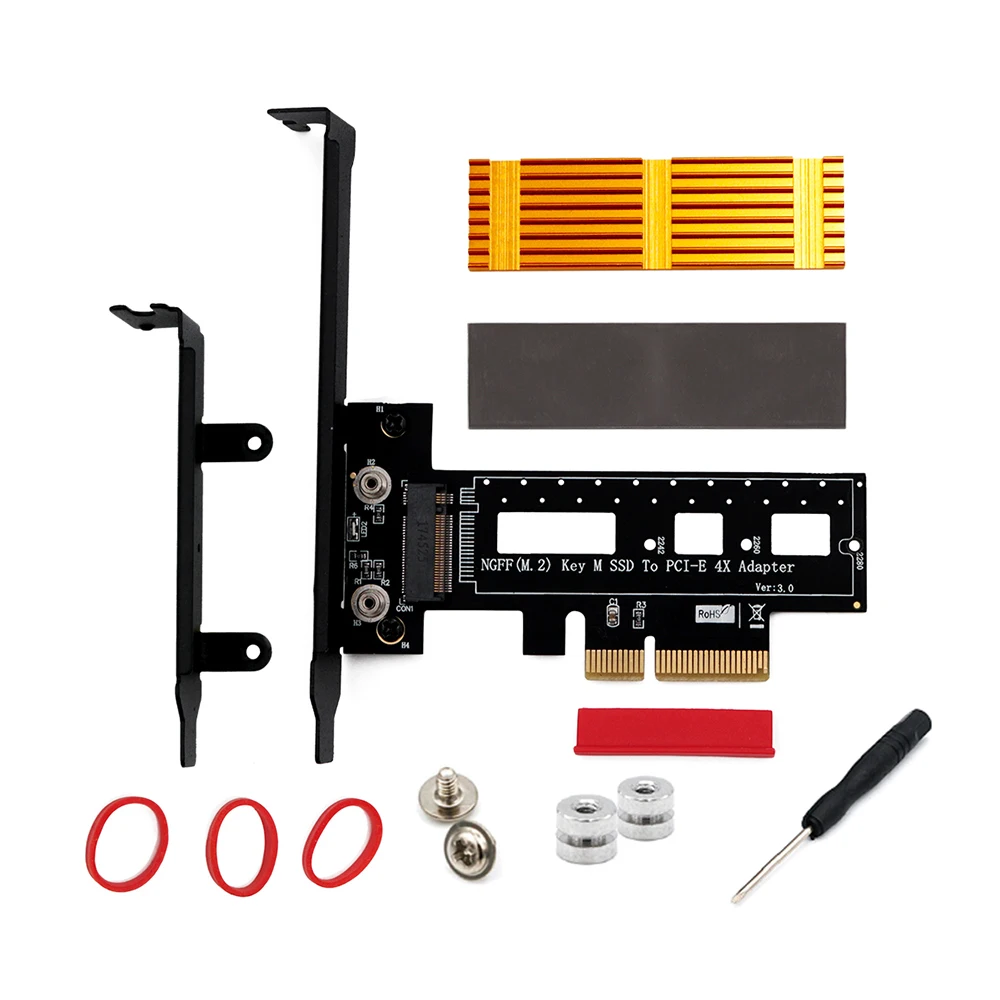 

PCI Express 3.0 x4 to M.2 NVMe SSD M2 PCIE Riser Card PCIE to M2 Adapter for 2242-2280 M2 SSD + Low Profile Bracket M.2 Heatsink