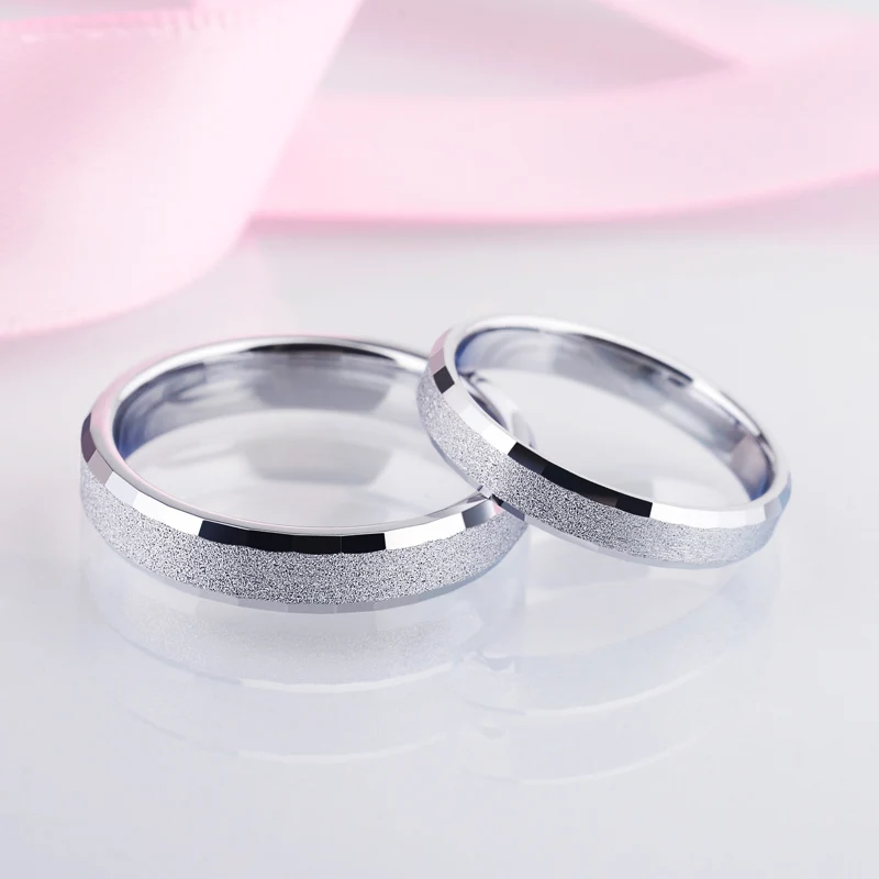 Silver Color White Tungsten Ring for Couples in Wedding Brushed Surface Comfort Fit Band Size 5-12