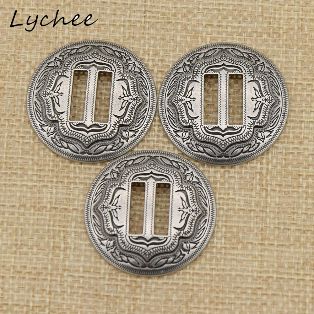 Lychee 3pcs Metal Round Western Slotted Conchos With Slots Buttons For Clothes DIY Sewing Decor Garment Accessories