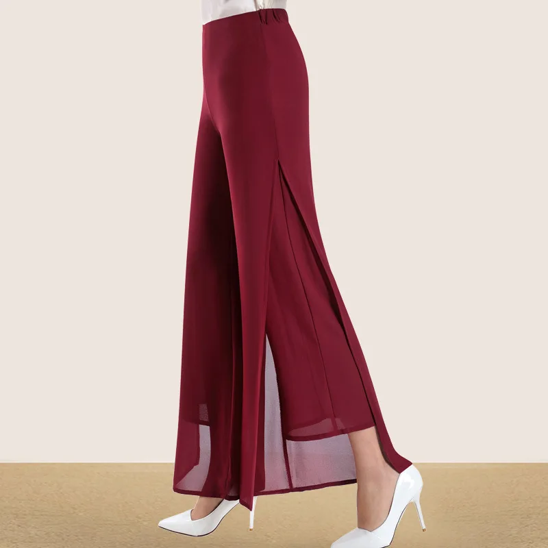 2024 Summer New Chiffon Pants High Waist Large Size Long Pants Skirt Casual Split Wide Leg Pants Ladies Loose Trousers 4XL R407