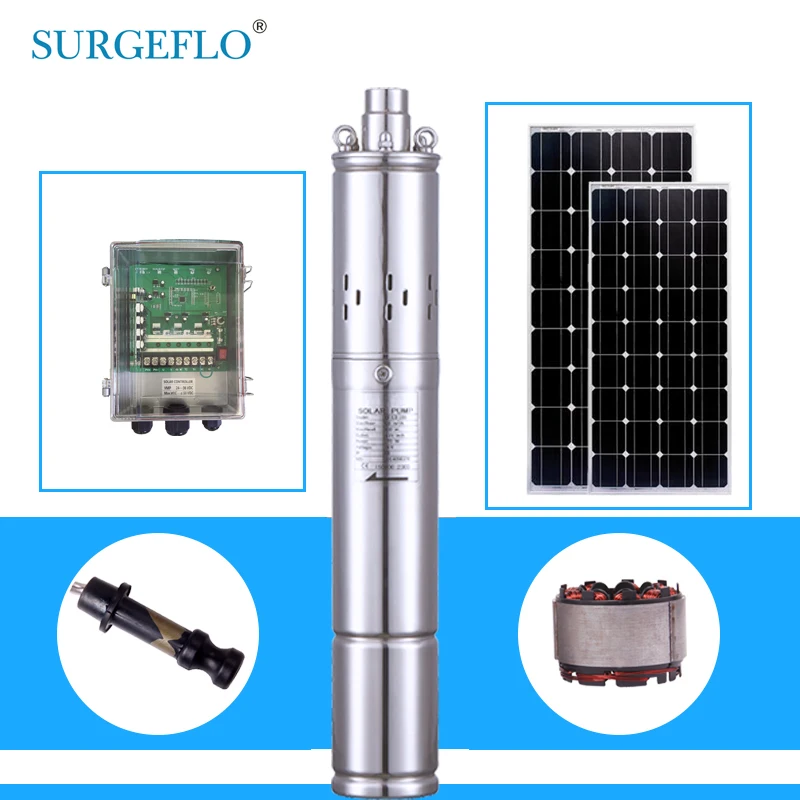 FREE CONTROLLER DC24V Brushless high-speed solar deep water pump with permanent magnet synchronous motor kit solar pump