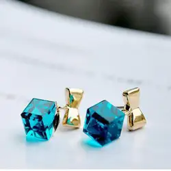 Fashionable and exquisite square blue crystal bow earrings for women wholesale