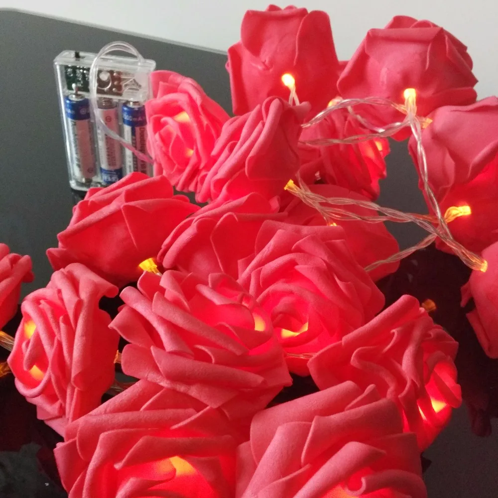 Battery and USB Powered Fower Rose LED String Lights,Wedding Decoration, Luminaria, Christmas, Natural Garland, Lumineuse, 7cm