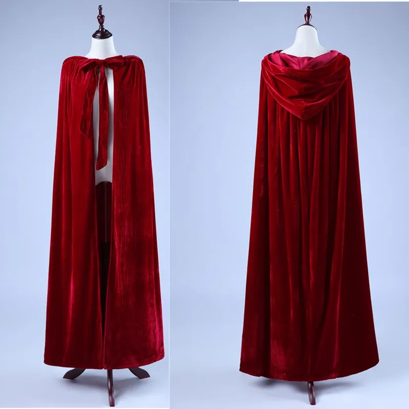 New Floor length Cape Red Wedding Cloaks Long Cape Jacket With Hood Faux Fur Winter  Accessories Bridal Wraps Jackets