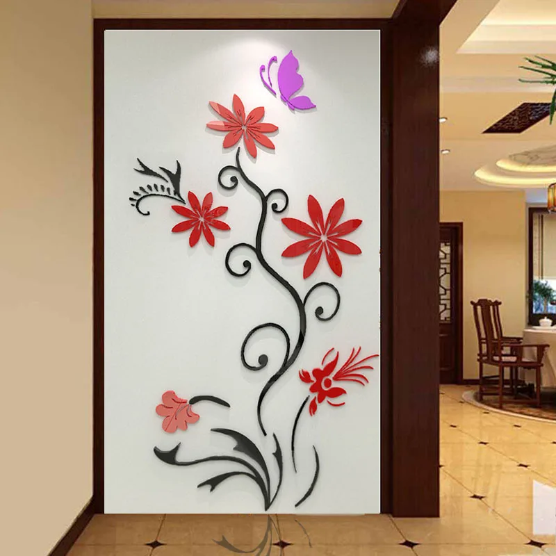 

Acrylic three-dimensional butterfly flower rattan wall stickers Entranceway restaurant sofa tv wall stickers