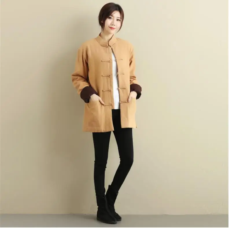 

Unisex Chinese Cashmere double breasted coat folk style short pure Linen Outer layer cotton linen overcoat outwear casual outfit