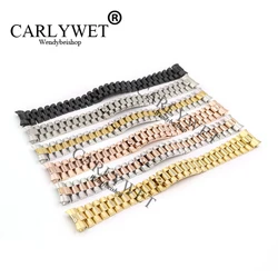 CARLYWET 20mm Silver Black Middle Gold Solid Curved End Screw Link Stainless Steel Wrist Watch Band Bracelet For President