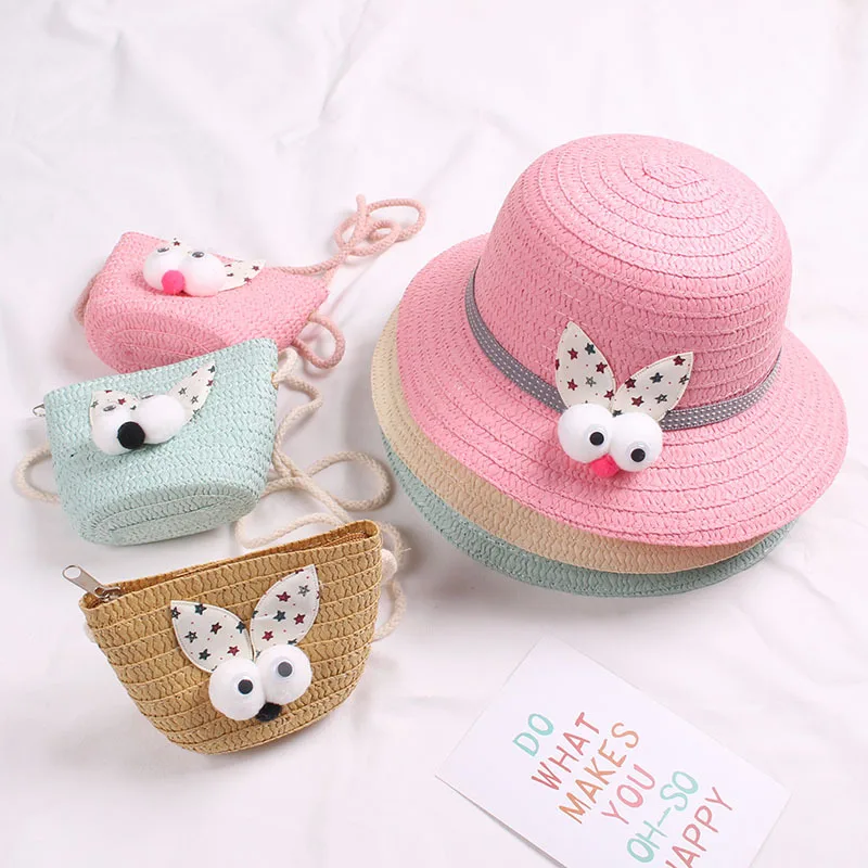 2019 Summer Hat Girls Kids Straw Hat Cap Panama Beach Hats Cartoon Tote Handbag Bags Suit Sun Hat Girl gorras