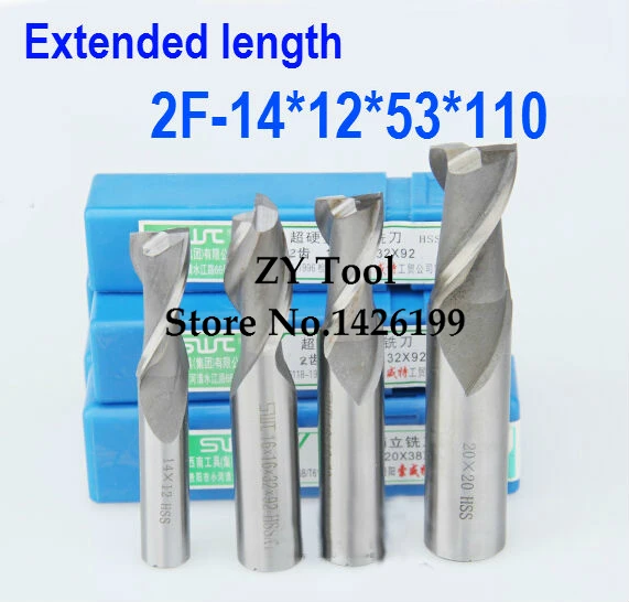 Free shipping 2pcs 14.0mm 2 Flute HSS & Extended Aluminium End Mill Cutter CNC Bit Milling Machinery tools Cutting tools.