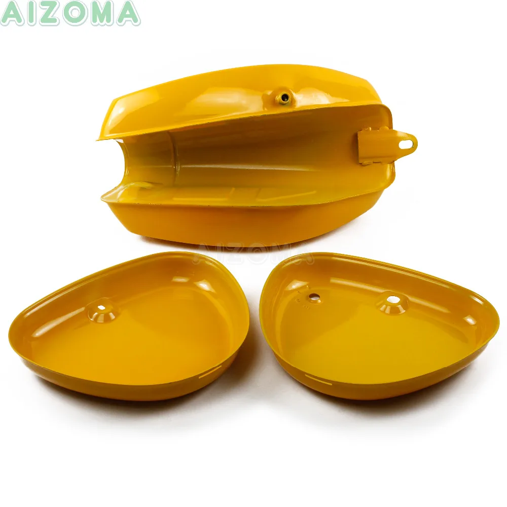 1 Set Yellow Custom Motorcycle Gas Oil Tank w/ 2pcs Steel Side Cover Retro Fuel Tank Kit For Simson S50 S51 S70 ( 200655 )