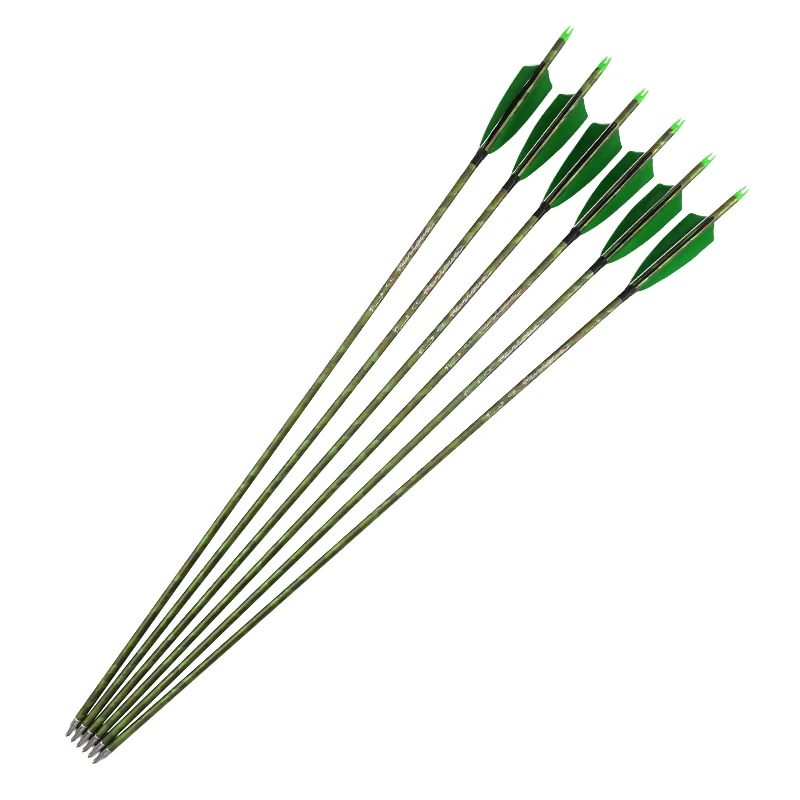 Pinals Green CAMO Spine 400 Archery Carbon Arrows 30 Inch Shaft 4'' Turkey Vanes Compound Recurve Bow Longbow Hunting Shooting