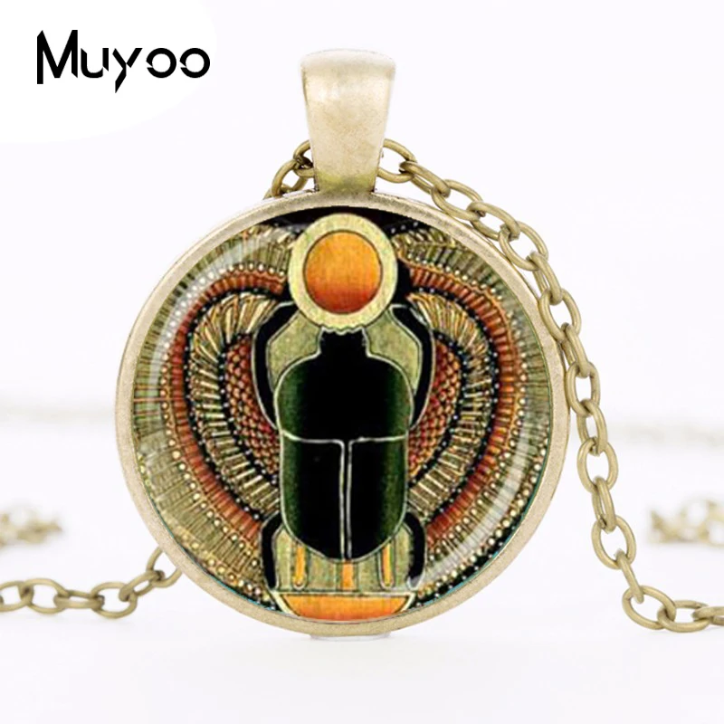 Symbol of Strength Egyptian Scarab Glass Dome Pendant Necklace, Ancient Egypt Jewelry Fashion Charm Women Gift HZ1