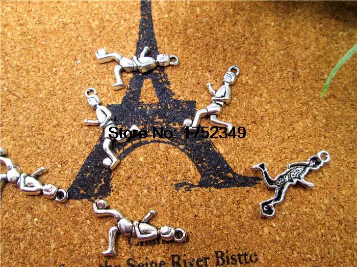 40pcs- Soccer Player Charms, Antique Tibetan silver Soccer Player charm pendants 23x12mm