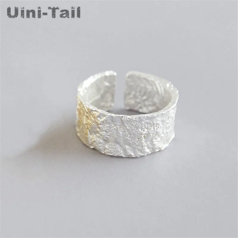 Uini-Tail 2024 new listing 925 Tibetan silver simple creative irregular bump wide open ring fashion personality tide flow  JZ029