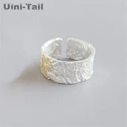 Uini-Tail 2024 new listing 925 Tibetan silver simple creative irregular bump wide open ring fashion personality tide flow  JZ029