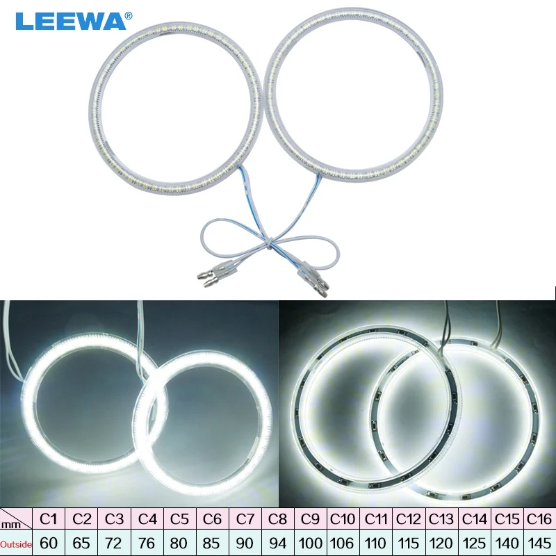 LEEWA 1pc Universal Car LED Halo Rings Angel Eyes DRL Head Lamp Multi-Size for Choice White #CA1445