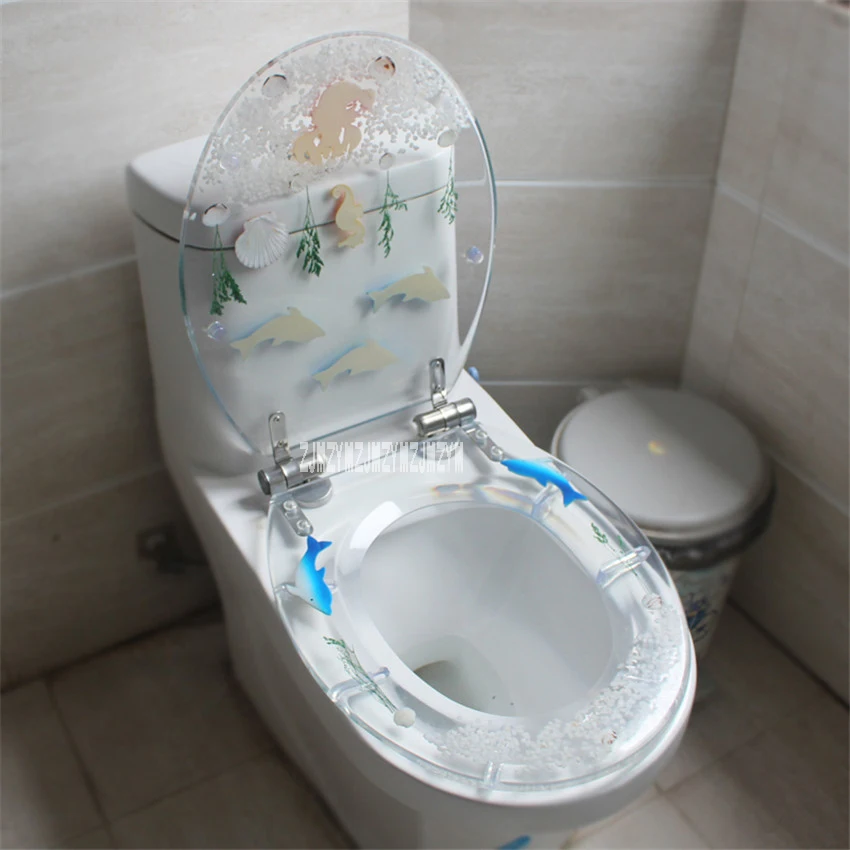 47*38CM High-grade Beautiful Resin Toilet Seat Cover Stainless Steel Slow Down  Mute Thickened U/V/O Type Universal Toilet Cover