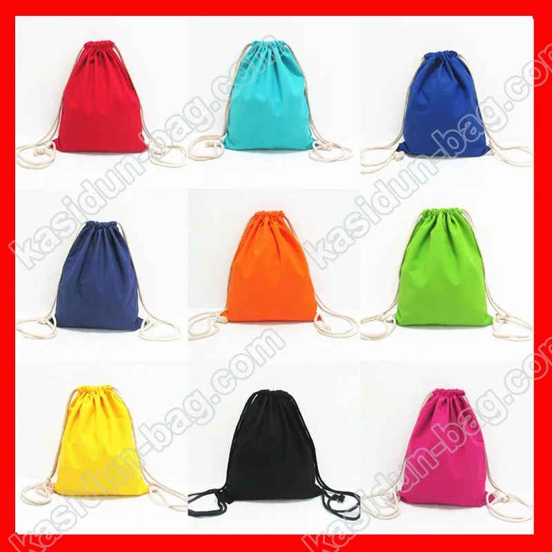 200Pcs Size 30x35cm Red Pink Blue Canvas Fabric Drawstring Backpack Eco Bags With Your Logo Printed