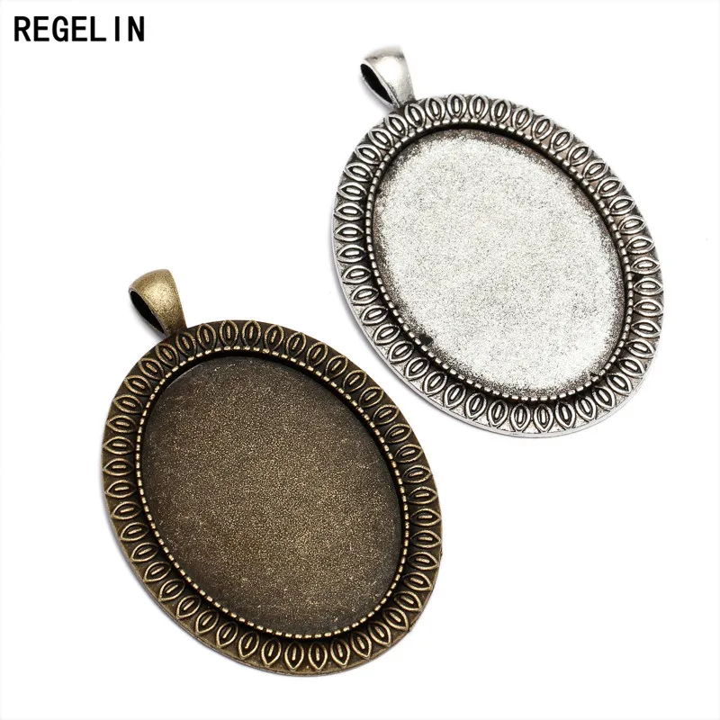 REGELIN Antique Bronze Metal Cameo (Fit 30*40mm dia) Oval Cabochon Pendant Setting 5 pieces/lot Jewelry Blank Charms Accessories