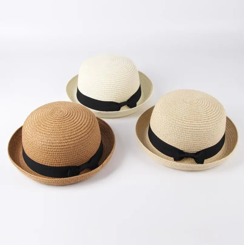 Hot Parent-child ear Sun Hat Cute Children Sun Hats Bow Hand Made Women Straw Cap Beach Big Brim Hat Casual Glris Summer Cap