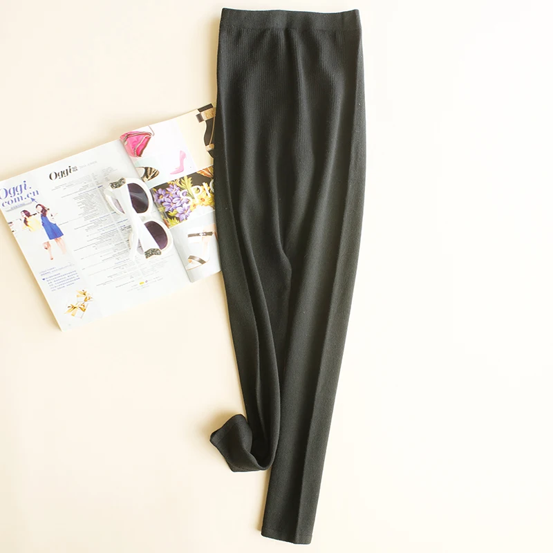 Calças femininas leggings 2018 inverno lançamento, calça feminina em malha de caxemira e lã elástica alta calças padrão calças femininas