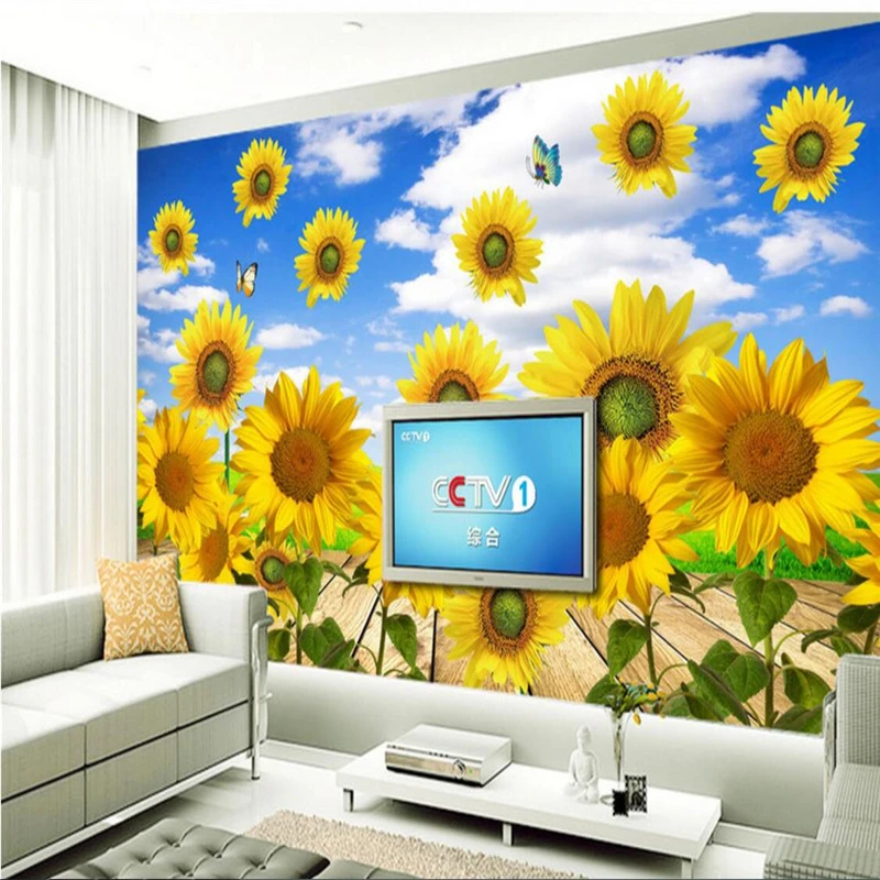 beibehang Wallpaper Mural Wall Sticker Fresh Sunflower TV Wall Background papel de parede wallpaper for walls 3 d