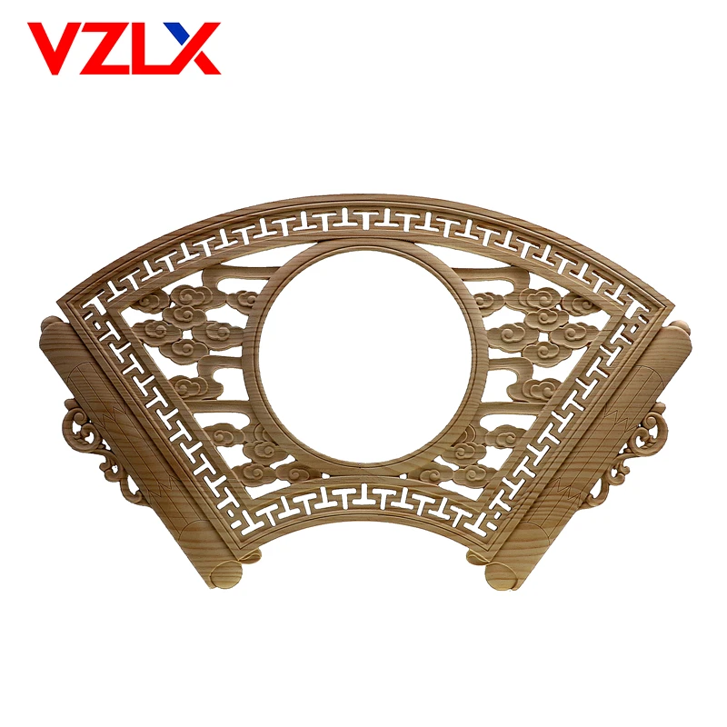 

VZLX Fan Frame Photo Wood Carved Applique Cabinet Furniture Decoration Accessories Cabinet Door Vintage Home Decor Crafts