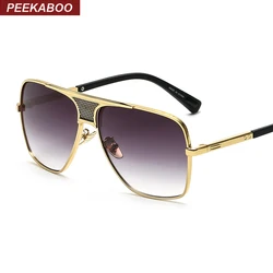 Peekaboo Brand new 2016 steampunk square sunglasses men flat top metal gold european american retro sun glasses luxury male