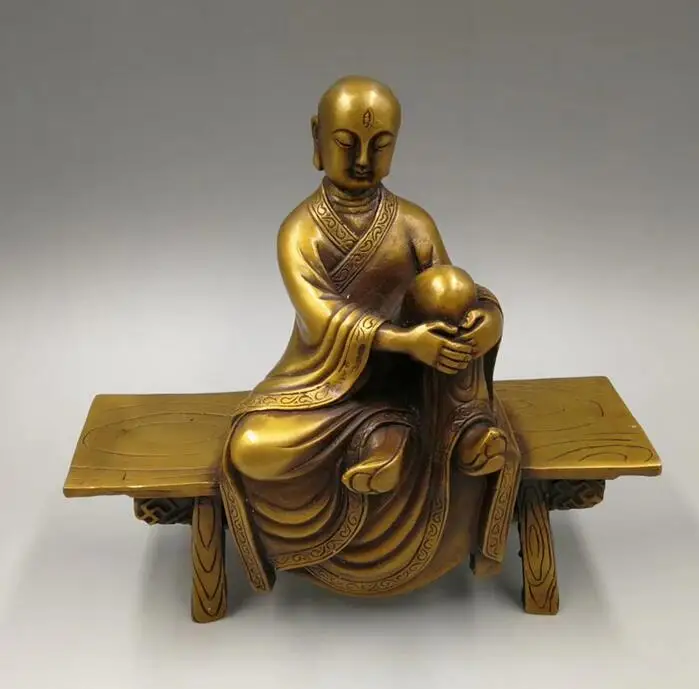 

China collection archaize brass Three eye Buddha craft statue