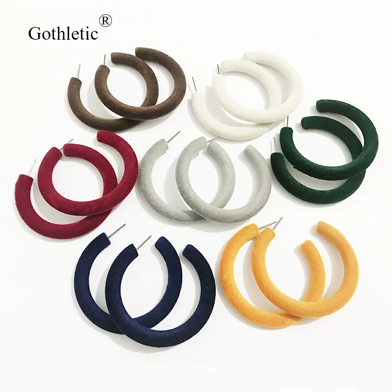 Gothletic 50MM Velvet Fabric Thick Hoop Earring Flocking Round Circle Earrings for Women Fashion Jewelry 2020 NEW 7 Colors