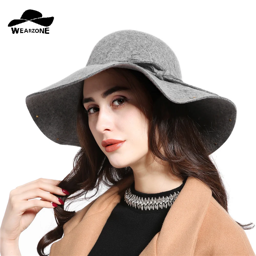 

2017 Wool Felt Hat Winter Fedora Hats Vintage Church Caps with rivet Big Cap Peak Cappello Bombetta Wool Felt Hat Chapeau Feutre