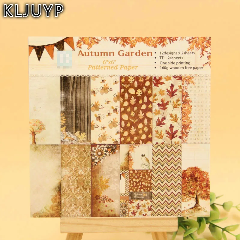 KLJUYP 24 Sheets Autumn Garden Scrapbooking Pads Paper Origami Art Background Paper Card Making DIY Scrapbook Paper Craft