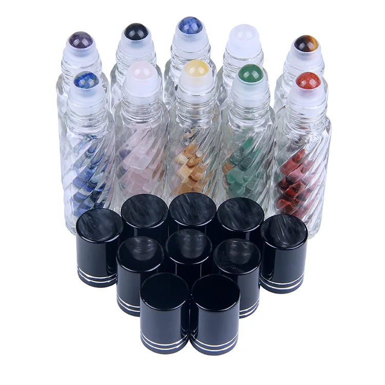 Natural Crystal Glass Essential Oil Gemstone Roller Ball Chip Refillable Bottles 10ml 10pcs/lot P220