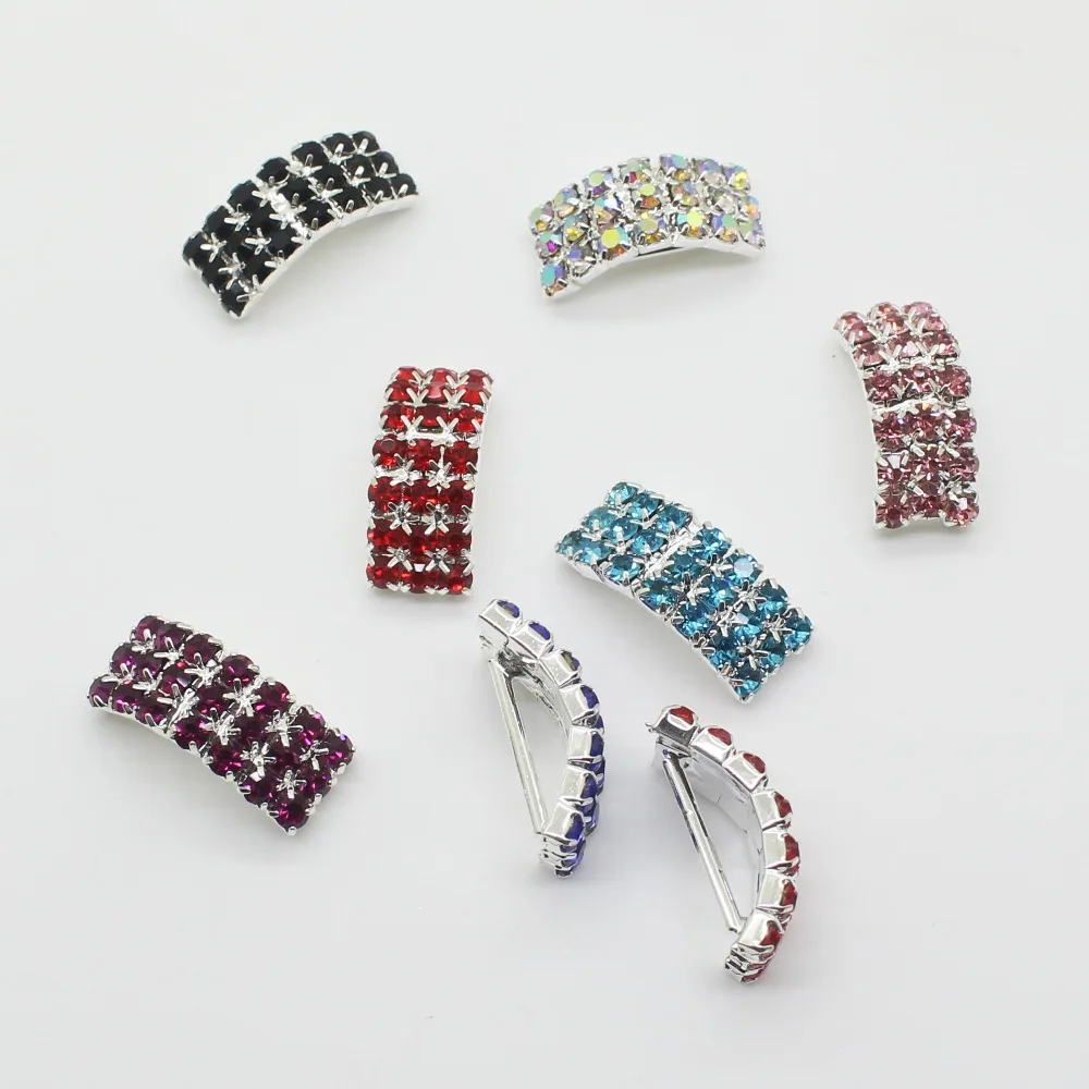 New 10Pcs/set 20mm*8mm Arched Rhinestone Buckles Diamond Buttons Plated silver Square Invited to the Wedding Ribbon Slider