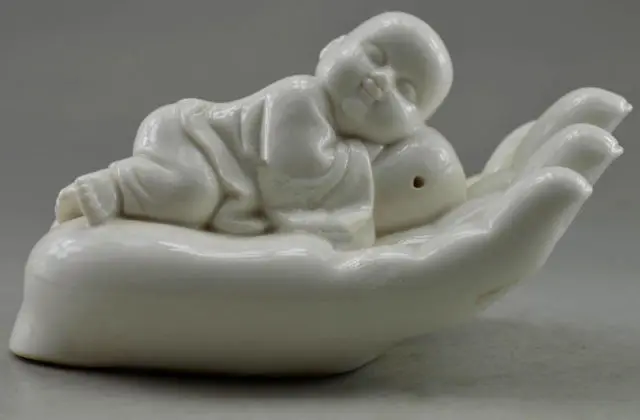 

5.9 inch / Exquisite Lovely Chinese Dehua white porcelain Buddhism sleeping boy in Buddha's sculpture