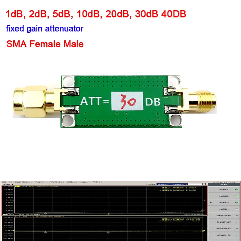 1dB, 2dB, 5dB, 6db 10dB, 20dB, 30dB 40DB fixed gain attenuator 0-3GHZ RF attenuator SMA Female Male for Ham Radio Amplifier