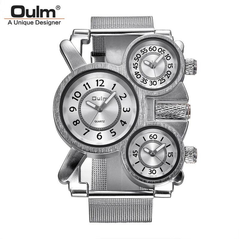 Oulm-reloj de cuarzo deportivo para hombre, cronógrafo informal con tres zonas horarias, único, de lujo