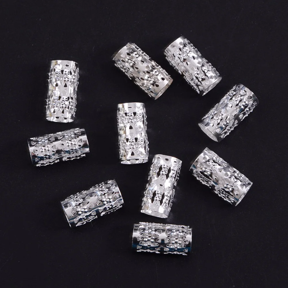 New 34ps/pack Plated Hair Braid Dread Dreadlock Beads Adjustable Braids Cuff Clip 8MM Hole Micro RingBead DIY Hairstyling