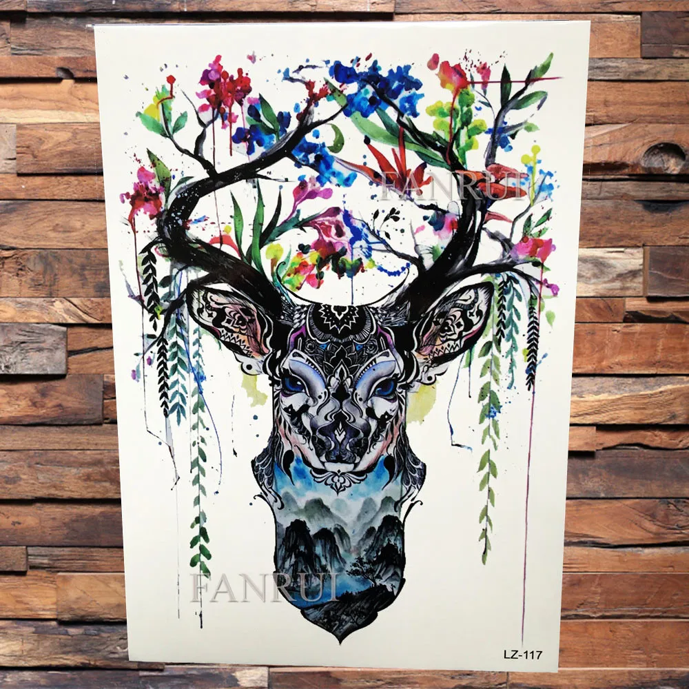 FANRUI 3D Flamingo Wolf Colorful Temporary Tattoo Sticker Makeup Fake Tatoo Women Men Waterproof Body Art Arm Watercolor Tattoos