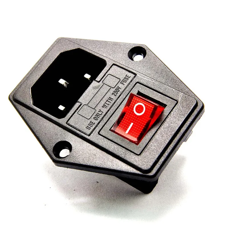 High quality 10A 250V Inlet Module Plug Fuse Switch Male Power Socket 3 Pin IEC320 C14