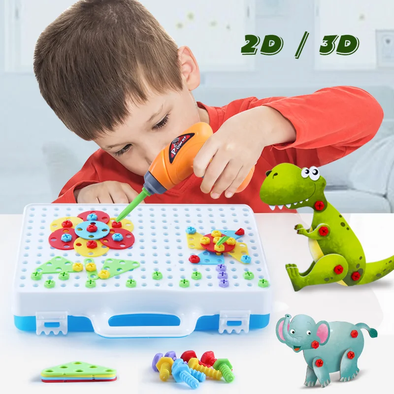 Boy New Children Tool Toys Electric Drill Screws 3D Puzzle Educational for Pretend Play Games Assembling Animals Block Model Toy