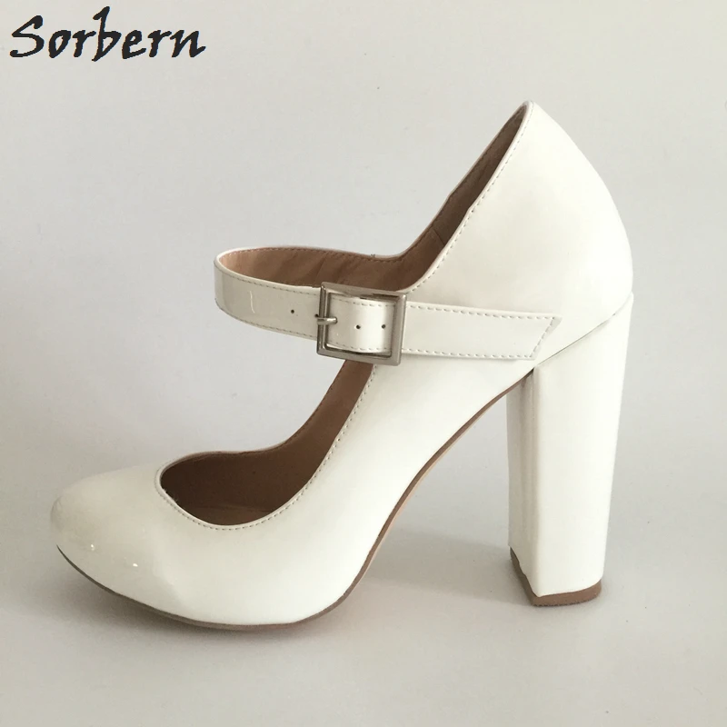 Sorbern Mary Janes 블록 힐 여성용 펌프 라운드 토 하이힐 레이디 신발, 청키 12cm 15cm 플러스 사이즈 33-48 맞춤형 색상