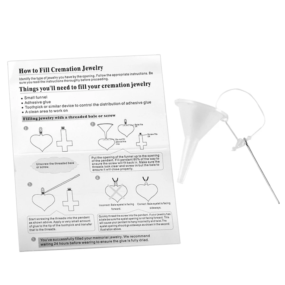 

Ювелирная урна для кремации, ожерелье, подвеска для ожерелья, урна для кремации, набор для заполнения воронки, инструкции