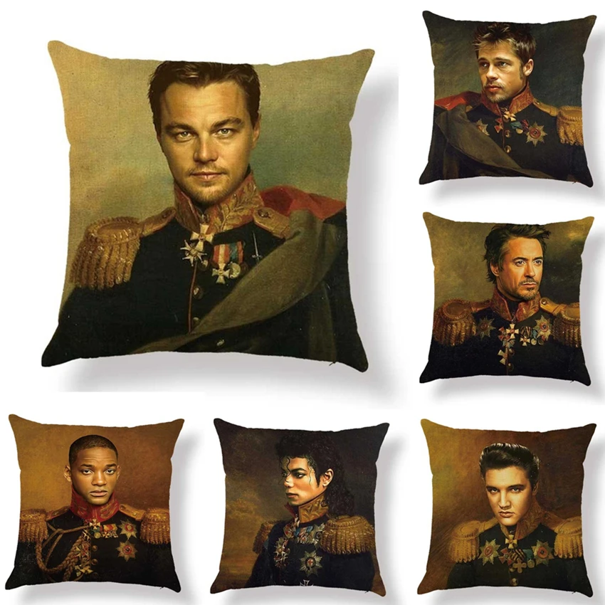 Robert Downey-Oil Painting Style Pillow Case, Sofa Cushion Cover, General Costume Portrait Art, Leonardo DiCaprio