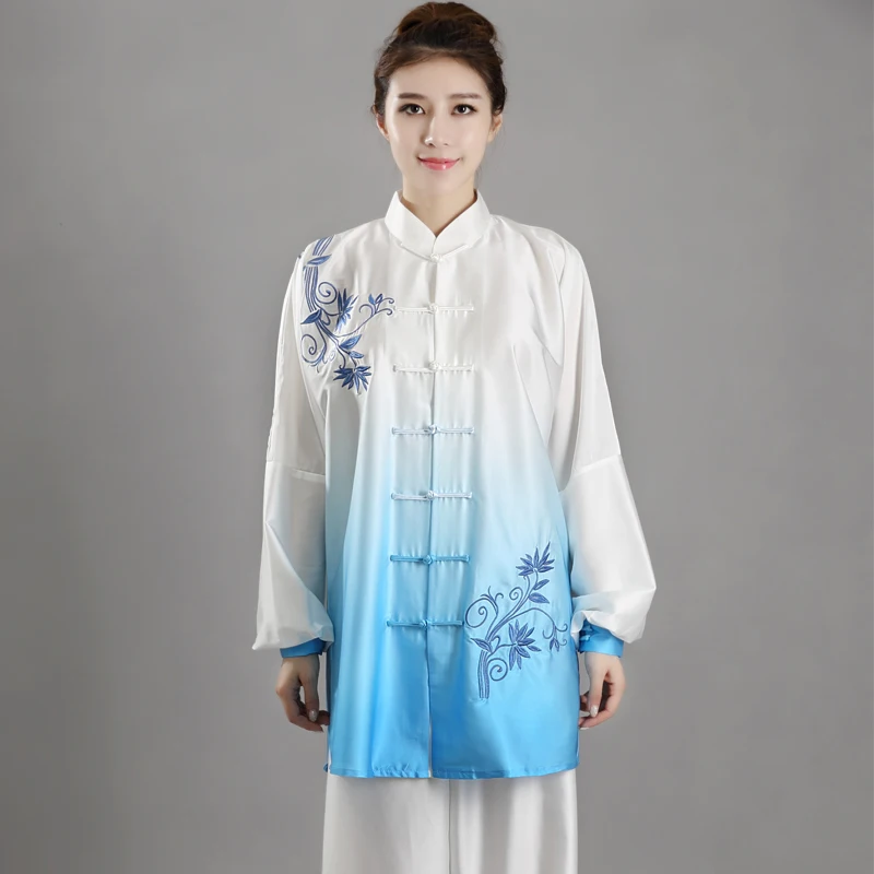 Chinese Tai Chi Uniform Men Embroider Gradient Wushu Martial Arts Sets Women Morniong Kung Fu Clothing Taiji Suit Exercise