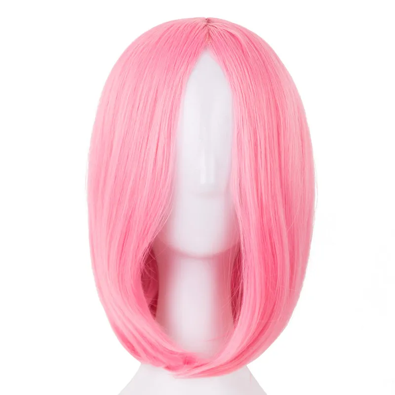 Fei-Show Synthetic Heat Resistant Fiber Short Blonde Wavy Picture Like Bangs Wig Costume Cosplay Salon Party Pink Hairpiece
