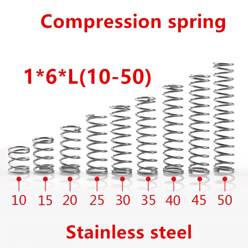 

20pcs/lot 1*6*10/15/20/25/30/35/40/45/50mm spring 1mm stainless steel Micro small Compression spring