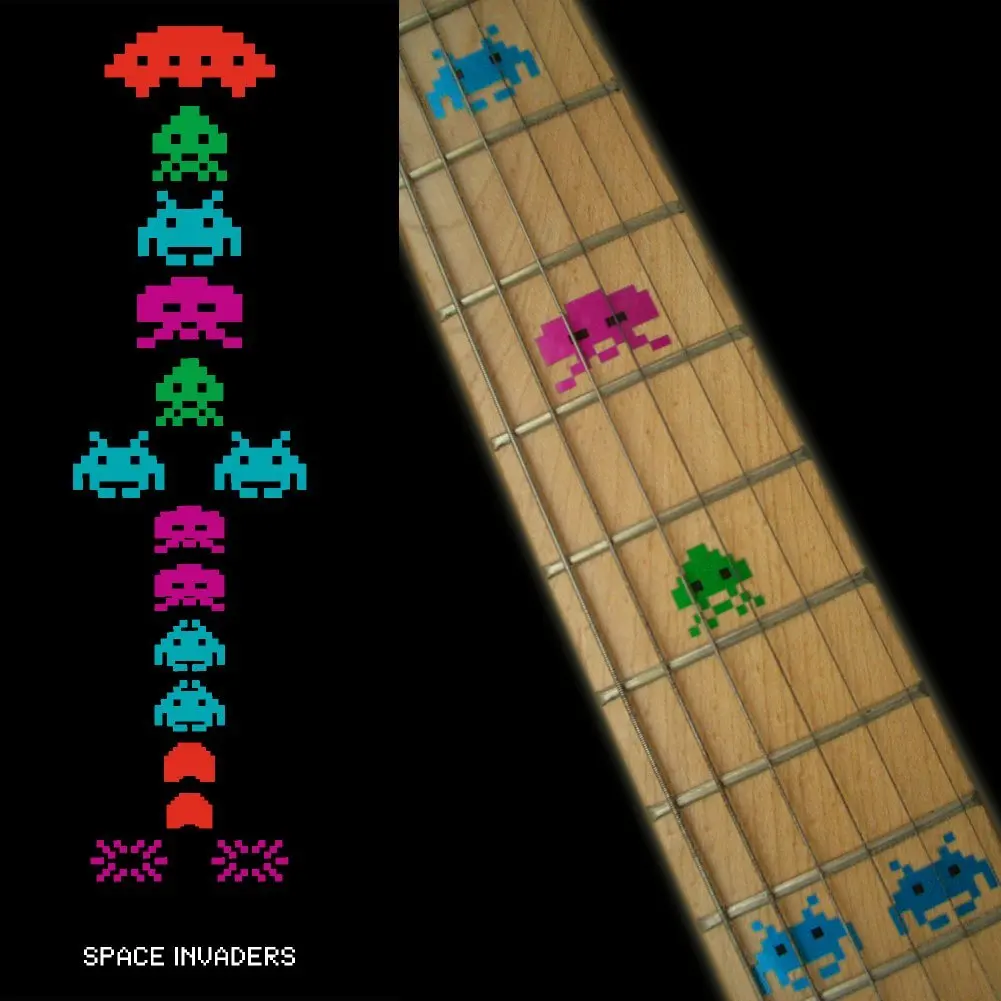 Fretboard Markers Inlay Sticker Decals for Guitar Bass - Space Invaders (White Pear/Color)