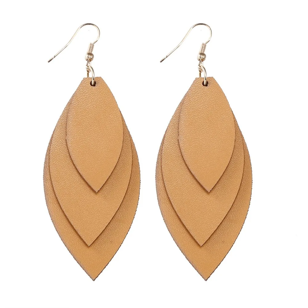 New Handmade Leather Teardrop Earrings Three Layers Long Bohemia Pendant Drop Dangle Earring for Women pendientes mujer